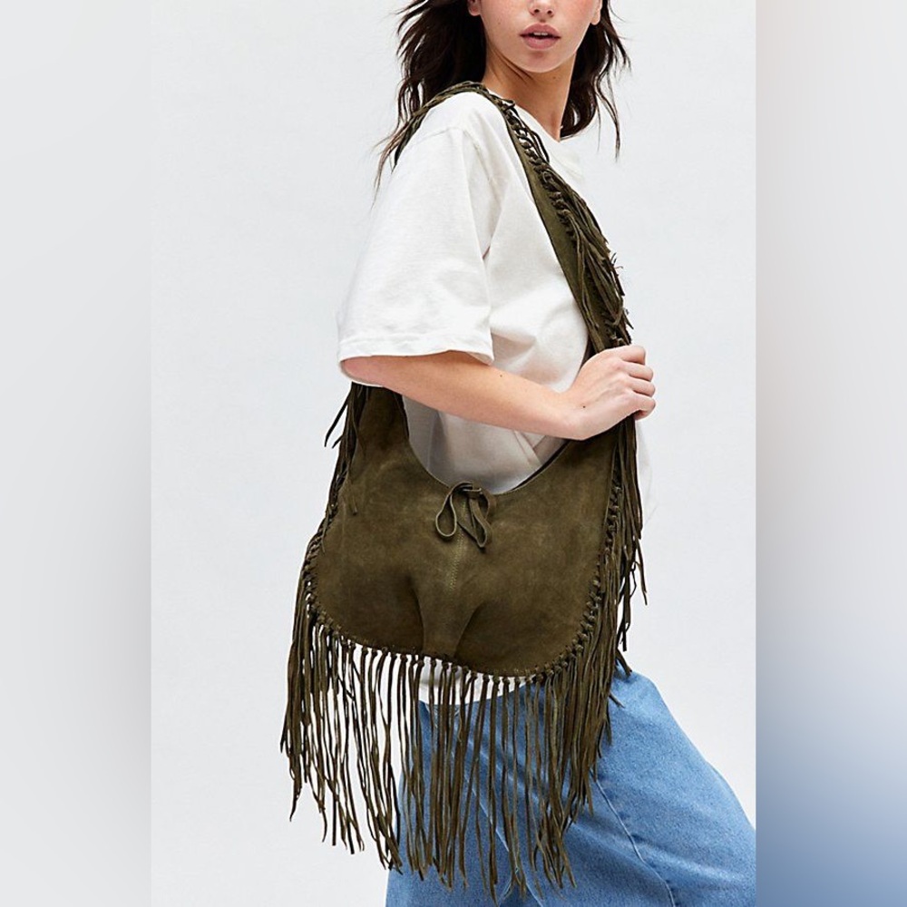 Silence + Noise Suede Fringe Hobo Sling Bag - Picture 3 of 8